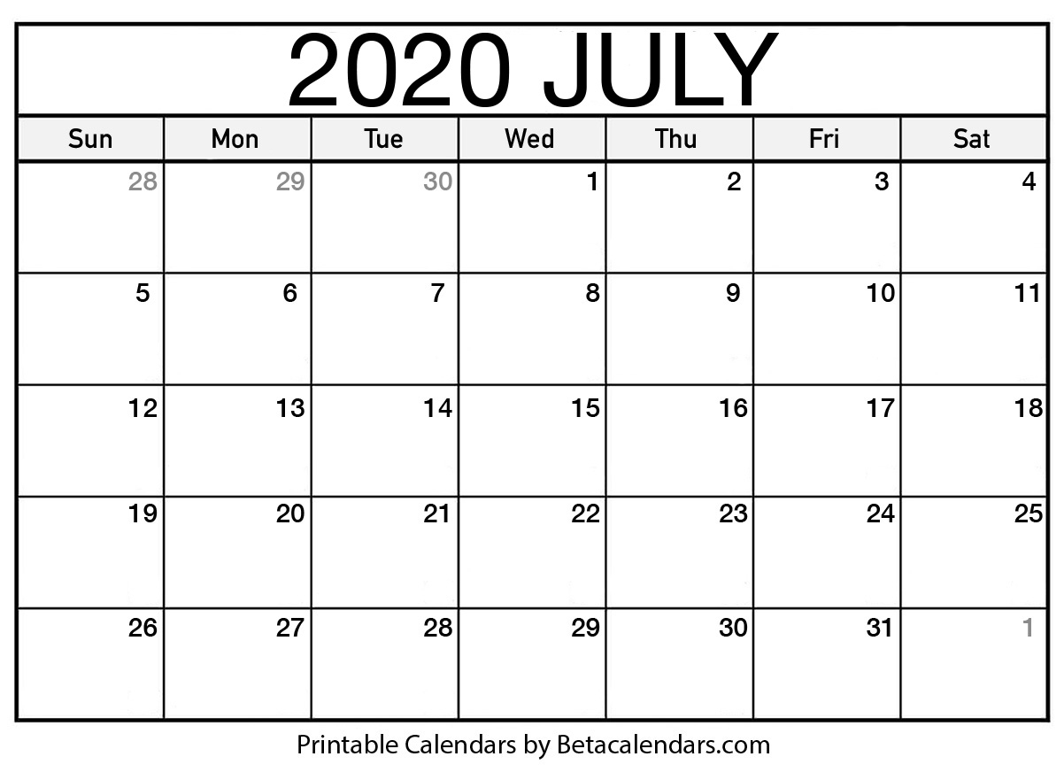 Printable July 2020 Calendar - Beta Calendars