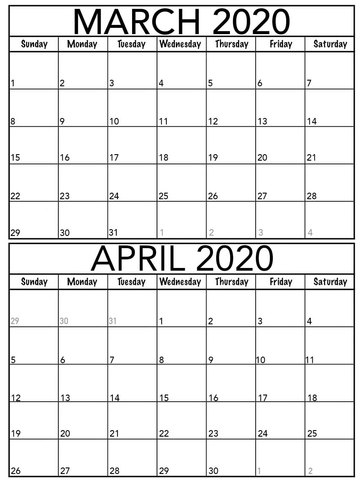 Printable March To June 2020 Calendar | Free Printable