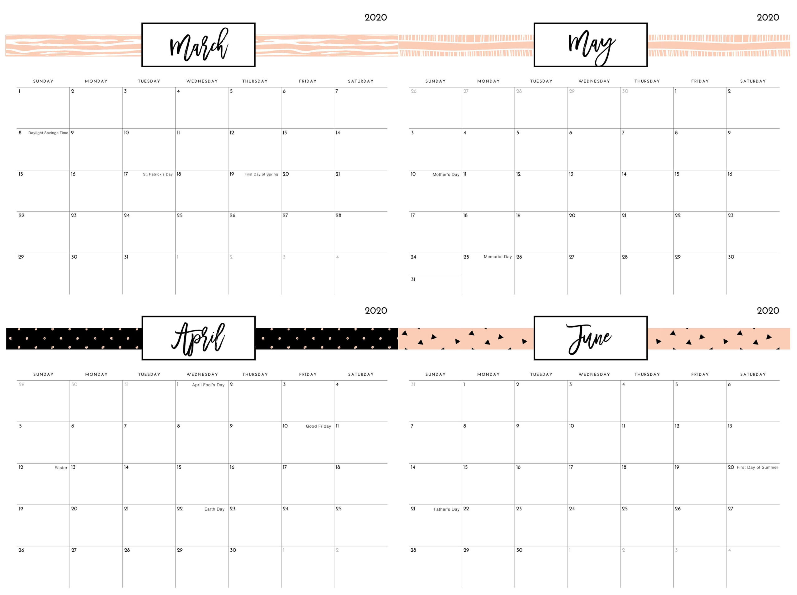 Printable March To June 2020 Calendar | Free Printable