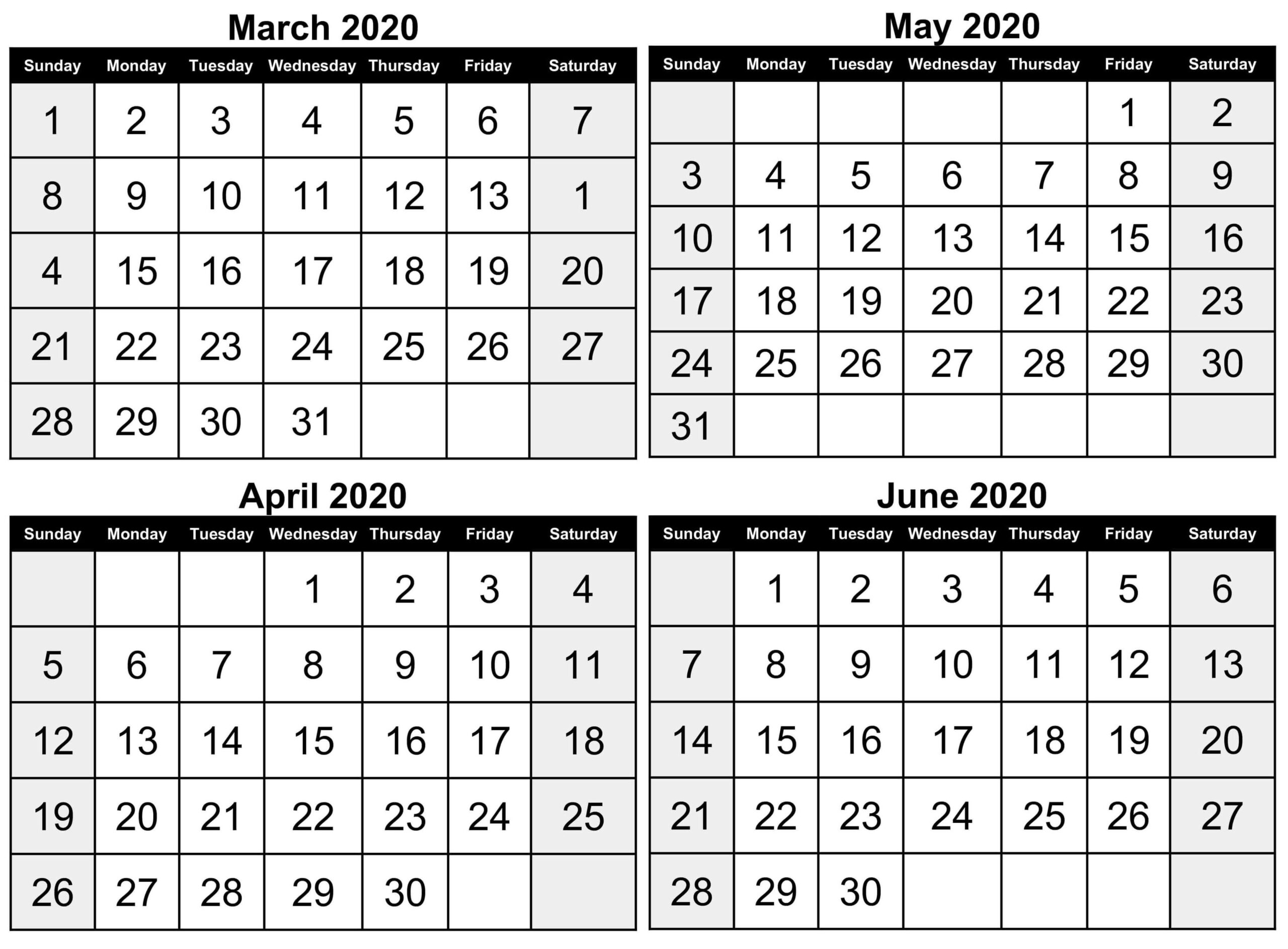 Printable March To June 2020 Calendar | Free Printable