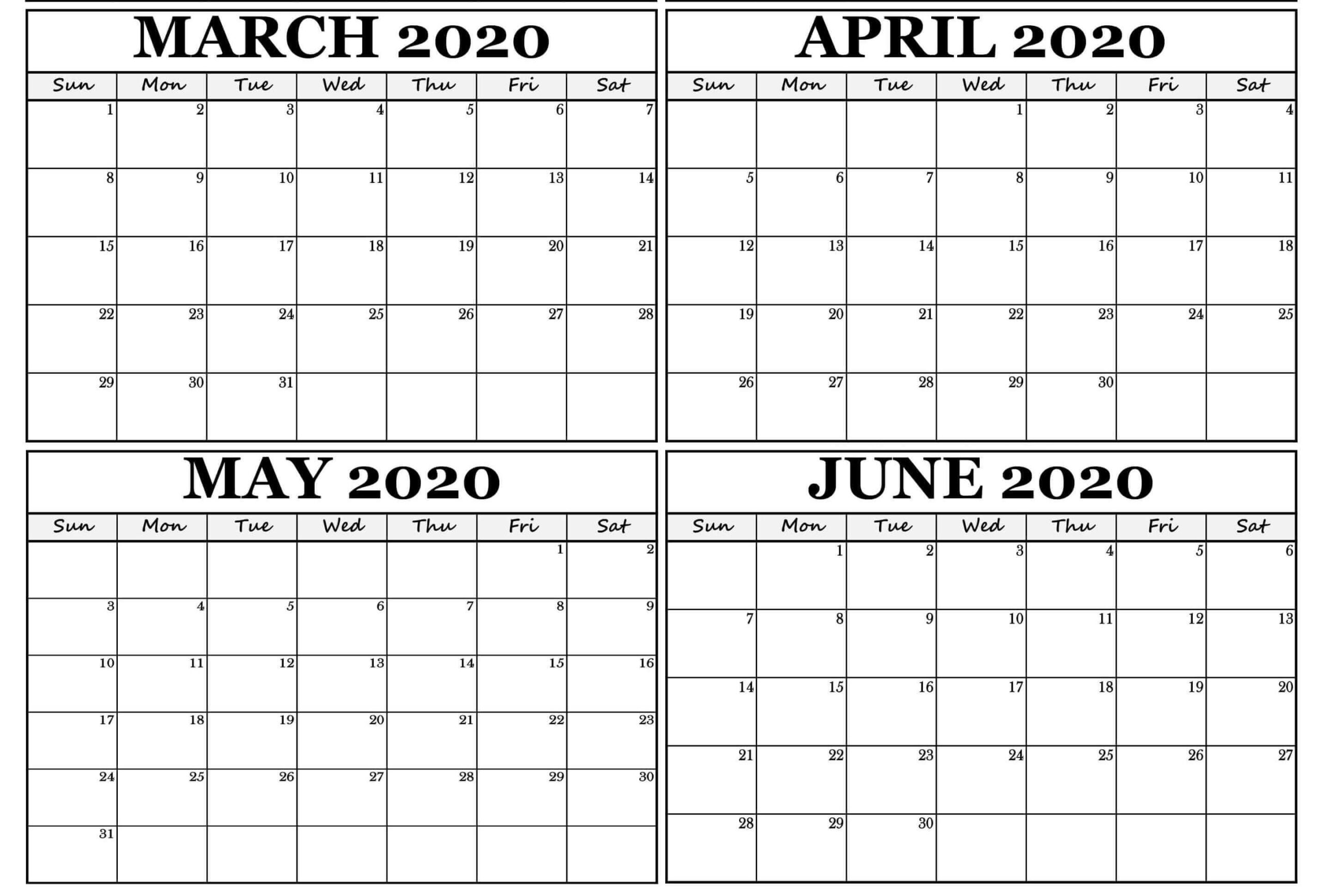 Printable March To June 2020 Calendar | Free Printable