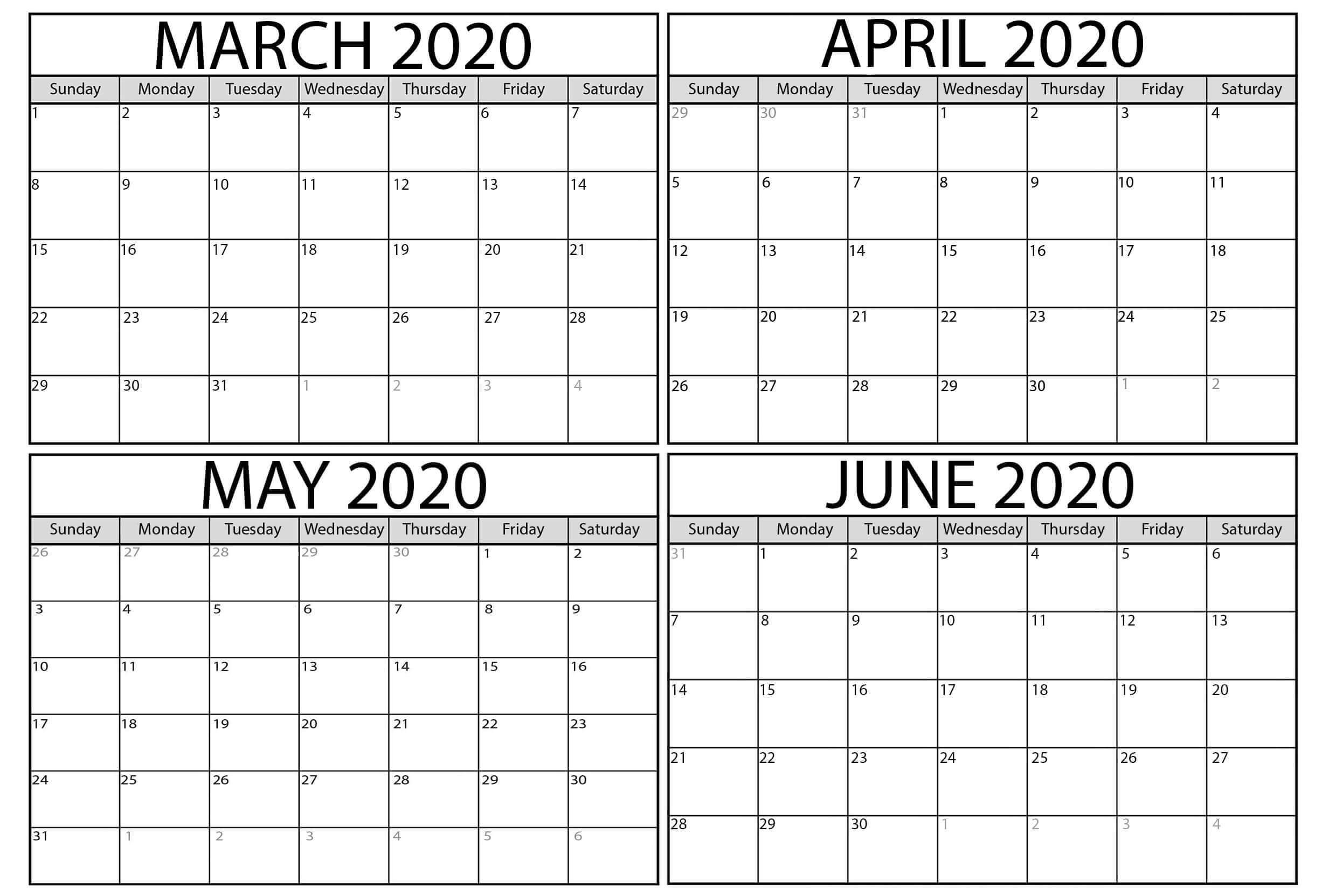 Printable March To June 2020 Calendar | Free Printable