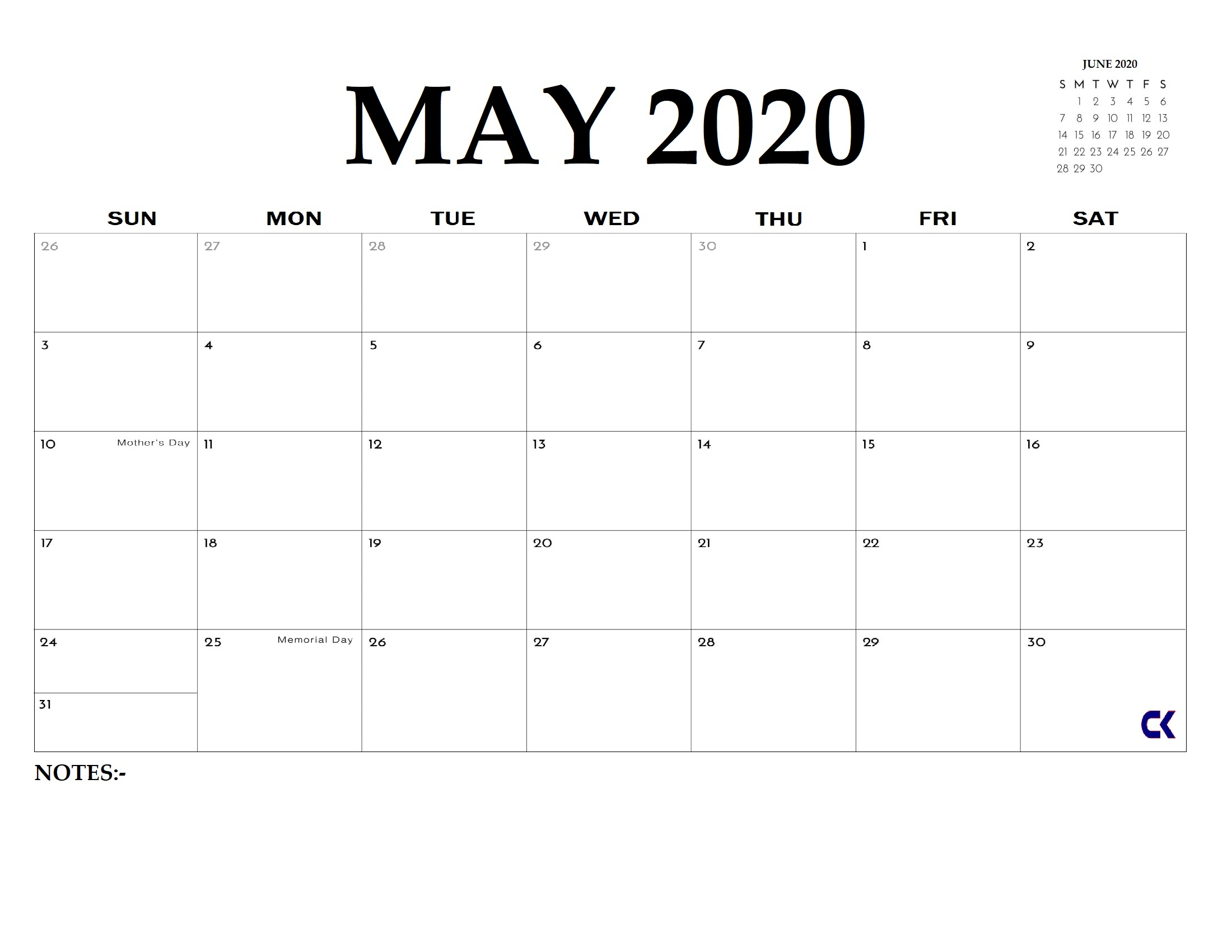 Printable May 2020 Calendar: 5 Downloadable Templates