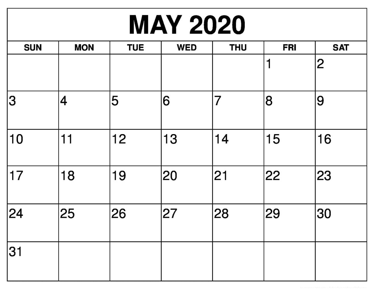 Printable May 2020 Calendar Template - Calendar Printable