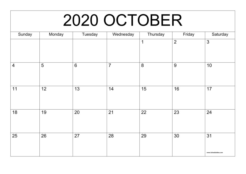 Printable October 2020 Calendar Template - Download Now