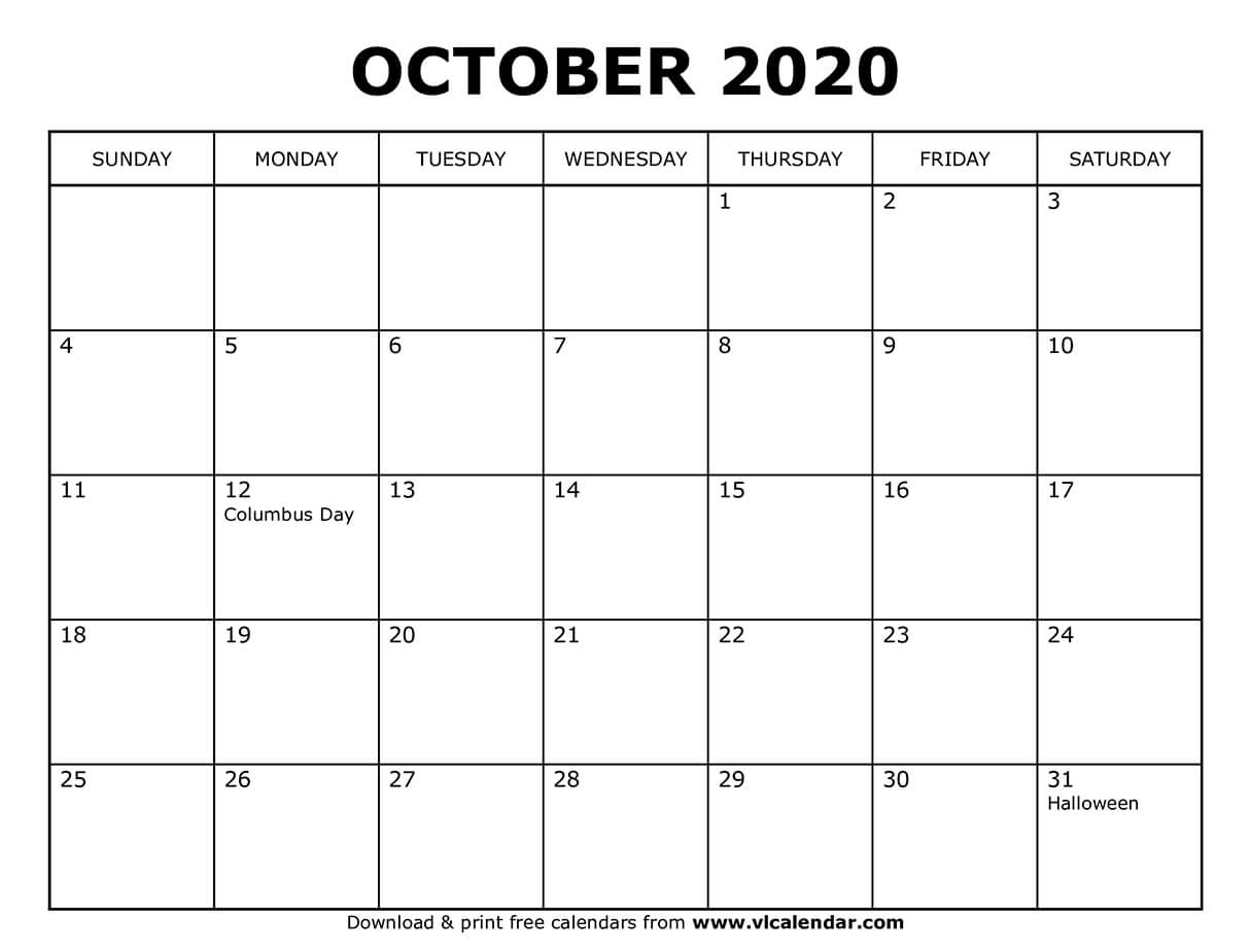 Printable October 2020 Calendars