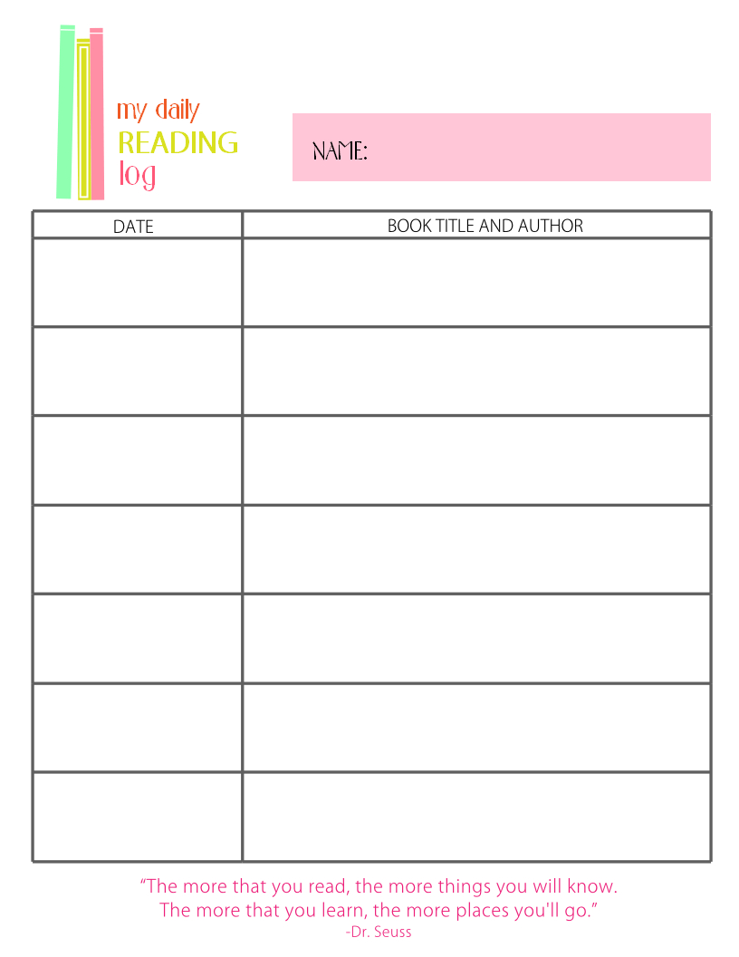 Printable Reading Log For Elementary Kids