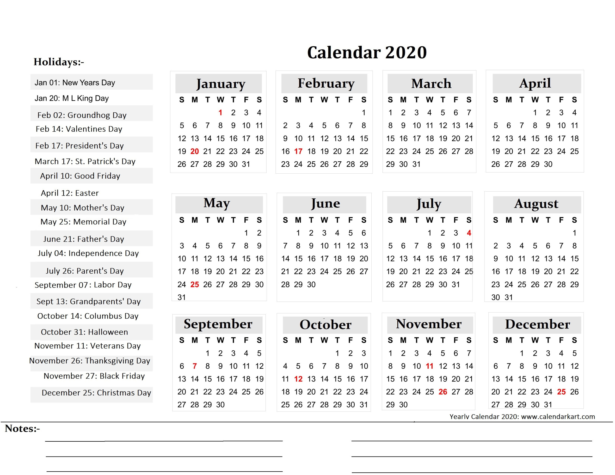 Year Calendar To Print 2020 | Calendar Printables Free Templates