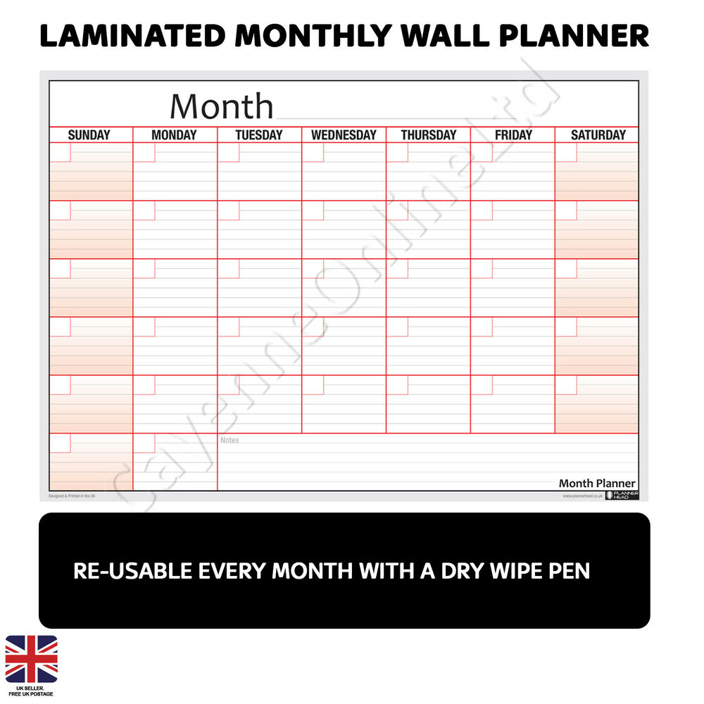 Reusable Laminated Monthly Wall Plan Poster Planner + Free