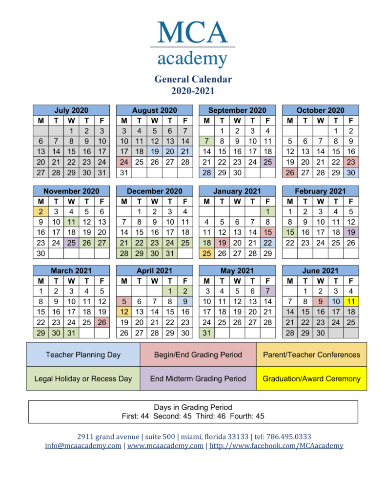 School Calendar 2020-2021 - Mca Academy