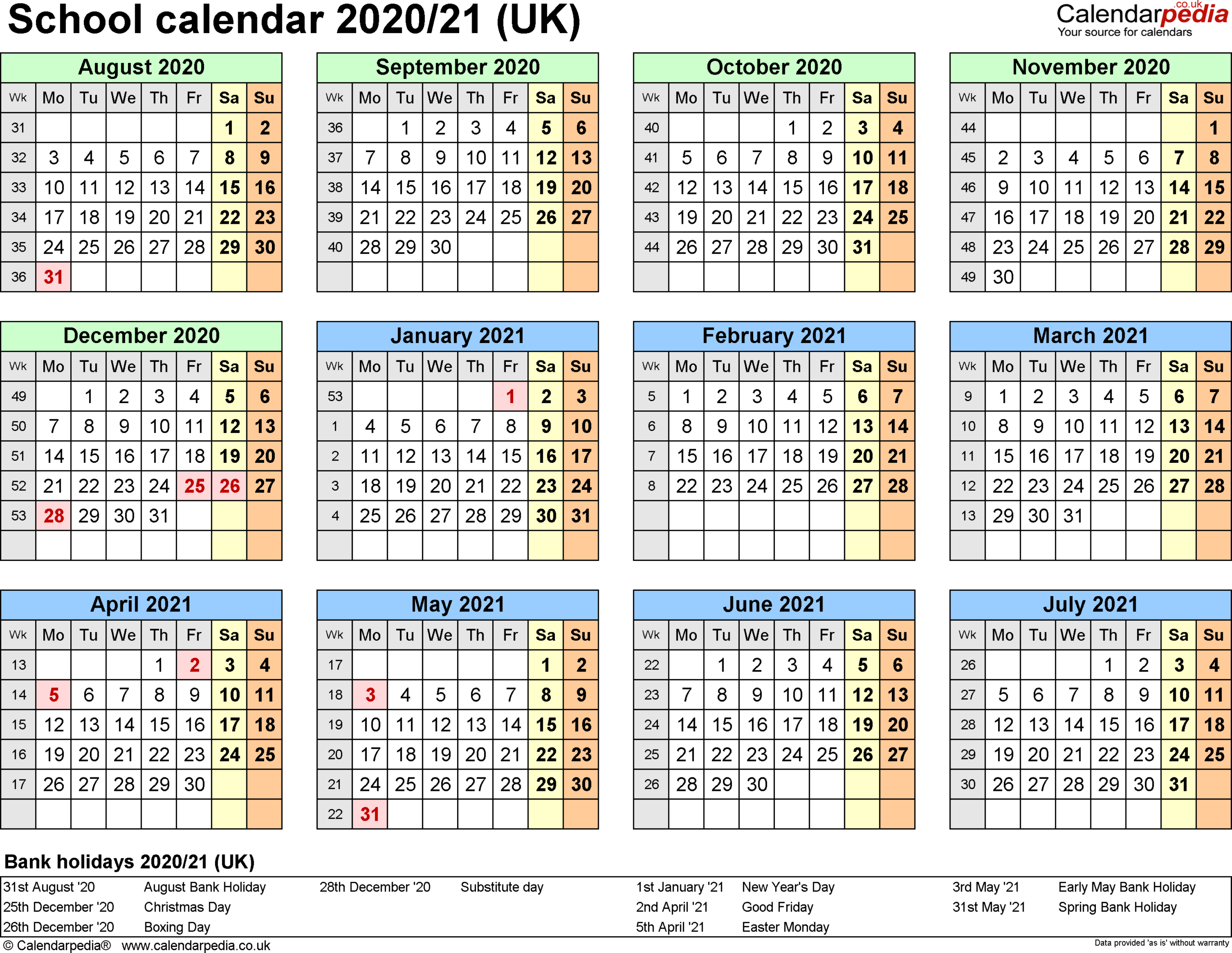 School Calendar 2020 To 2021 | Free Printable Calendar