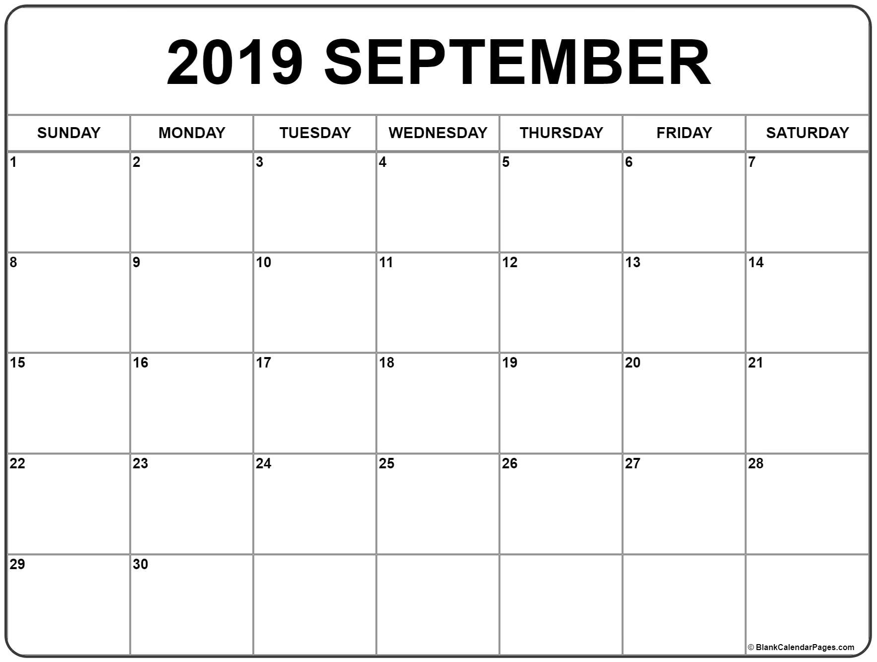 September 2019 Calendar | Free Printable Monthly Calendars