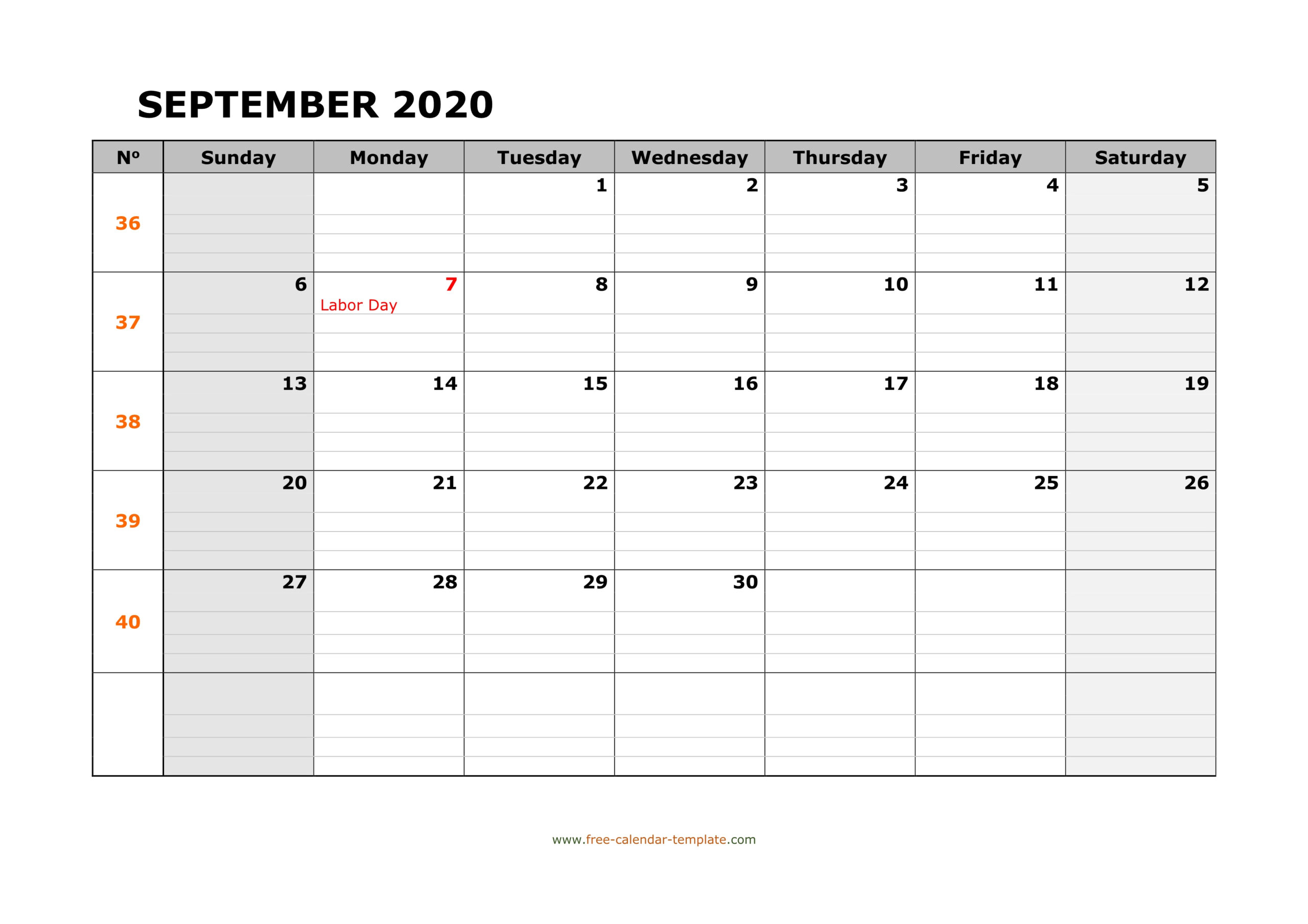 September 2020 Calendar Free Printable With Grid Lines