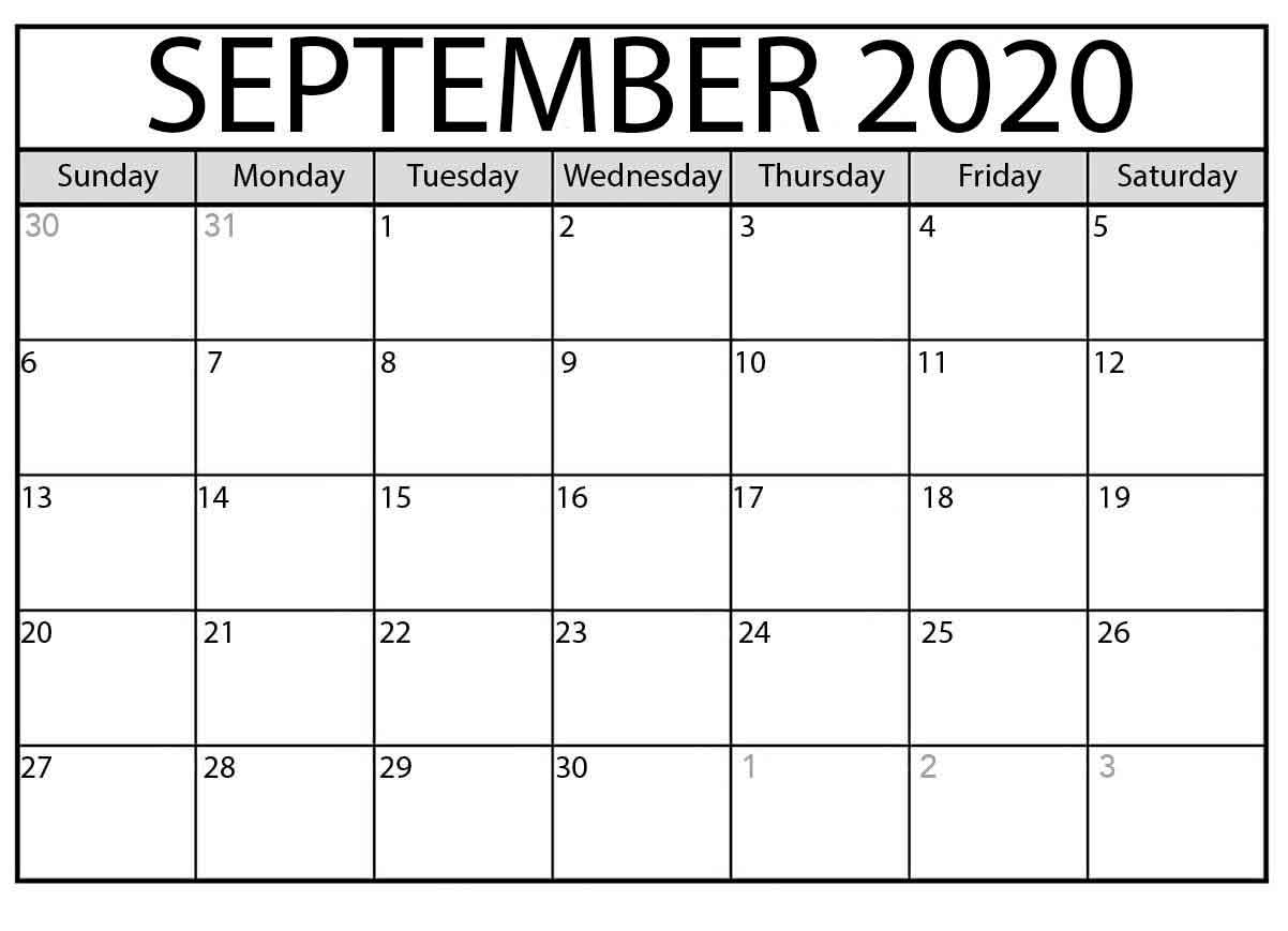 September 2020 Calendar Printable - Free Printable Monthly