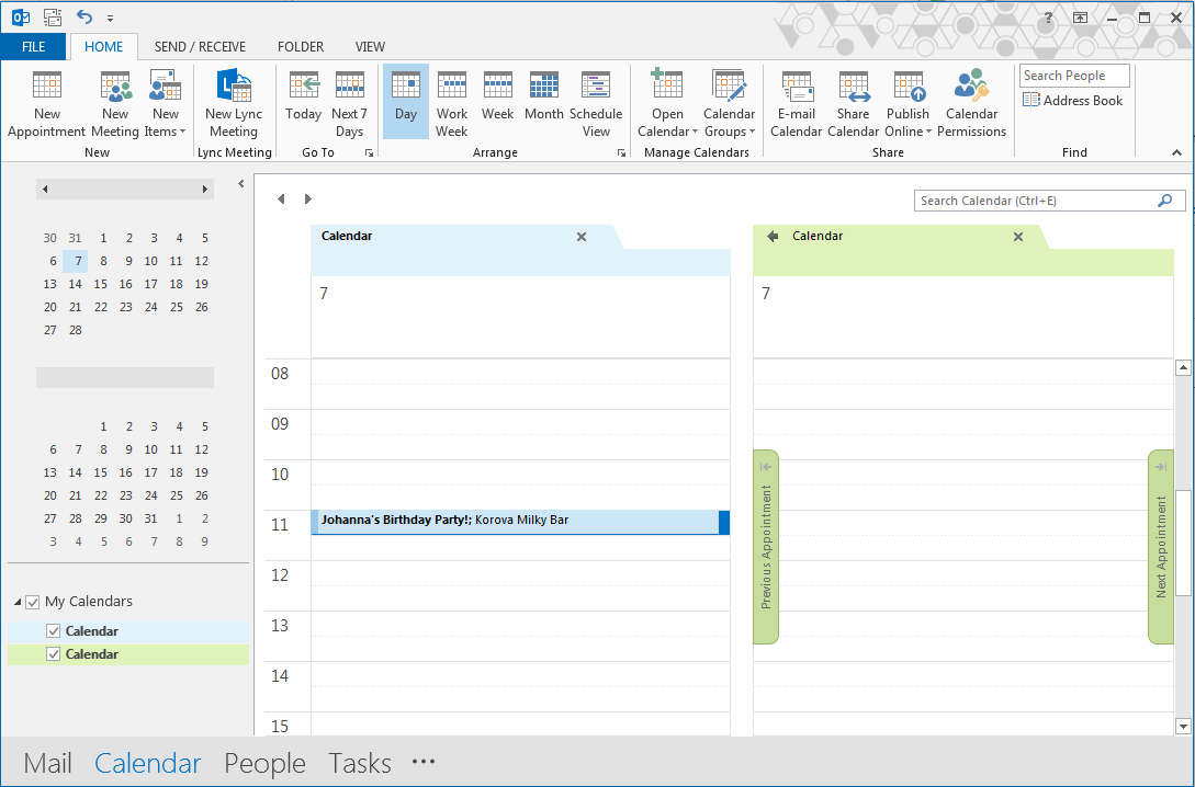 view calendar in outlook 2016