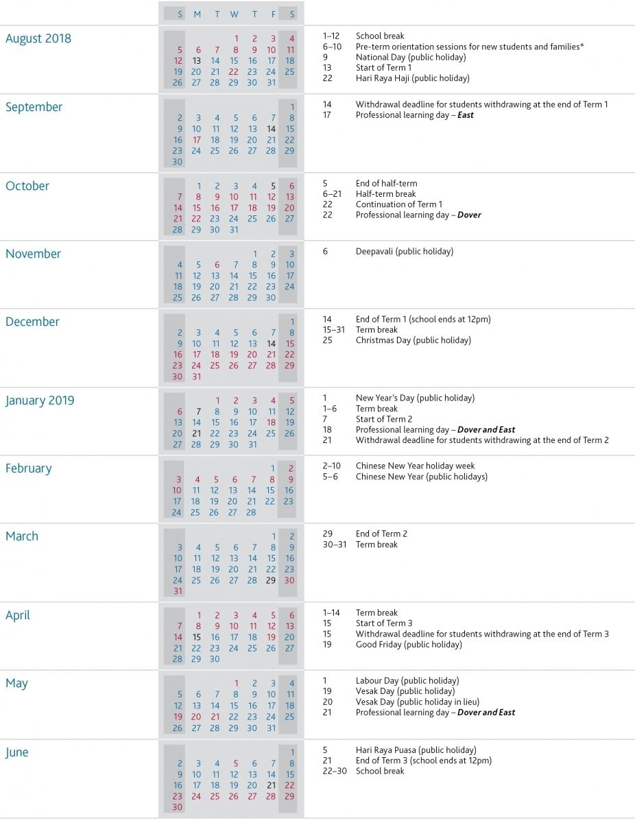 Term Dates | Uwcsea | International School In Singapore