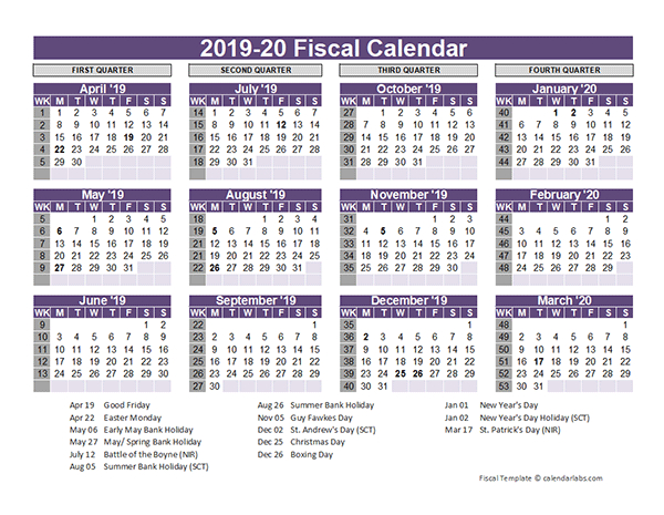 Uk Fiscal Calendar Template 2019-20 - Free Printable Templates