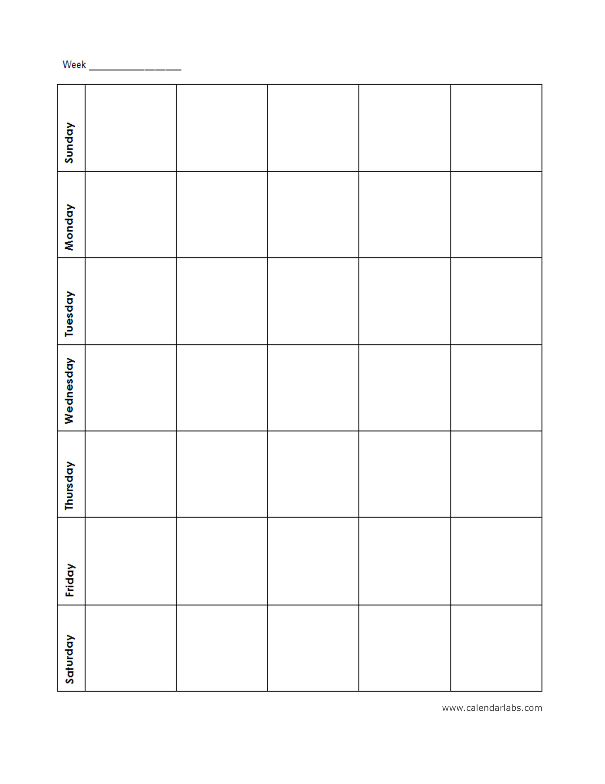 Weekly Blank Calendar Potrait Classic - Free Printable