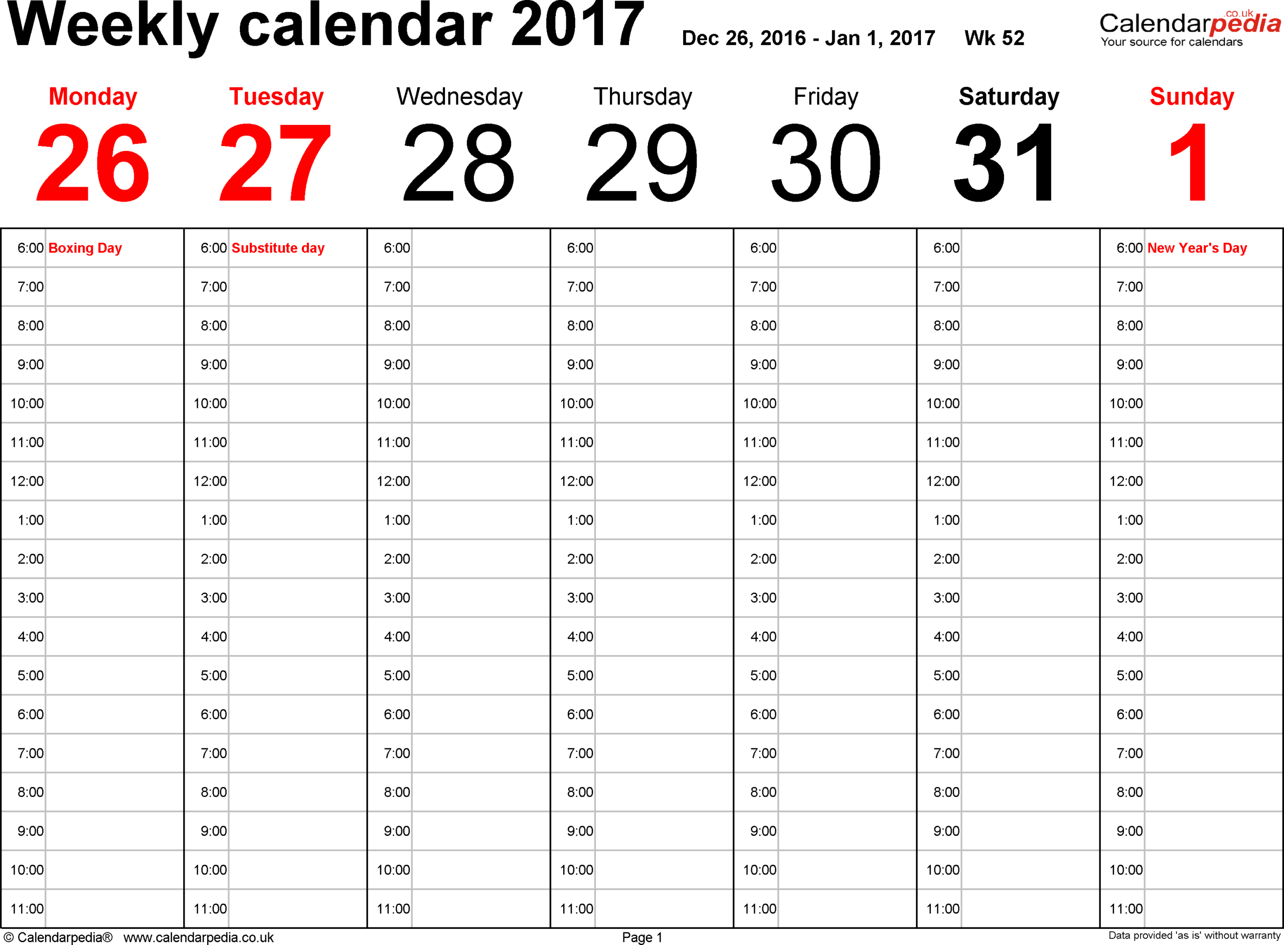 Weekly Calendar 2017 Uk - Free Printable Templates For Pdf