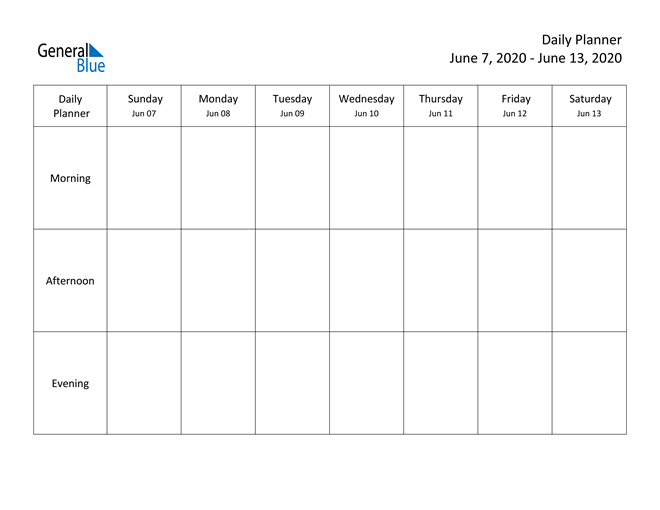 Weekly Calendar - June 7, 2020 To June 13, 2020 - (Pdf