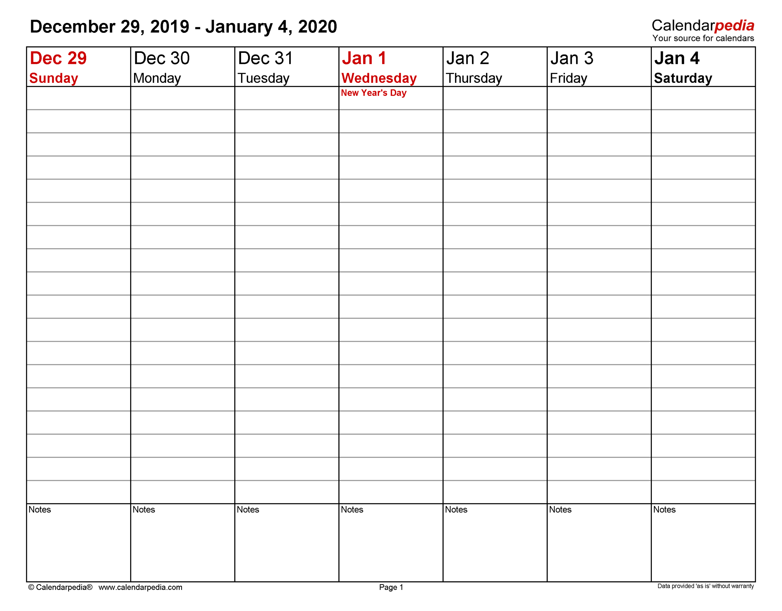 Weekly Calendars 2020 For Excel - 12 Free Printable Templates