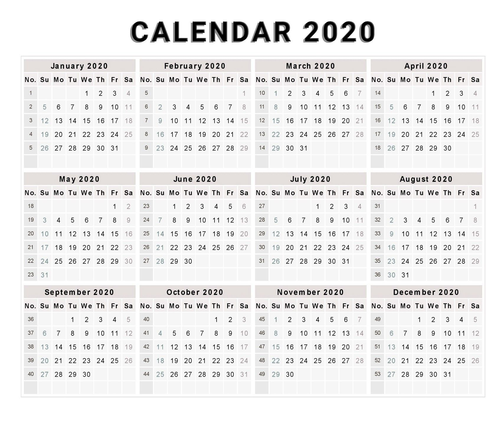 Year Calendar Week Numbers 2020 | Calendar Printables Free