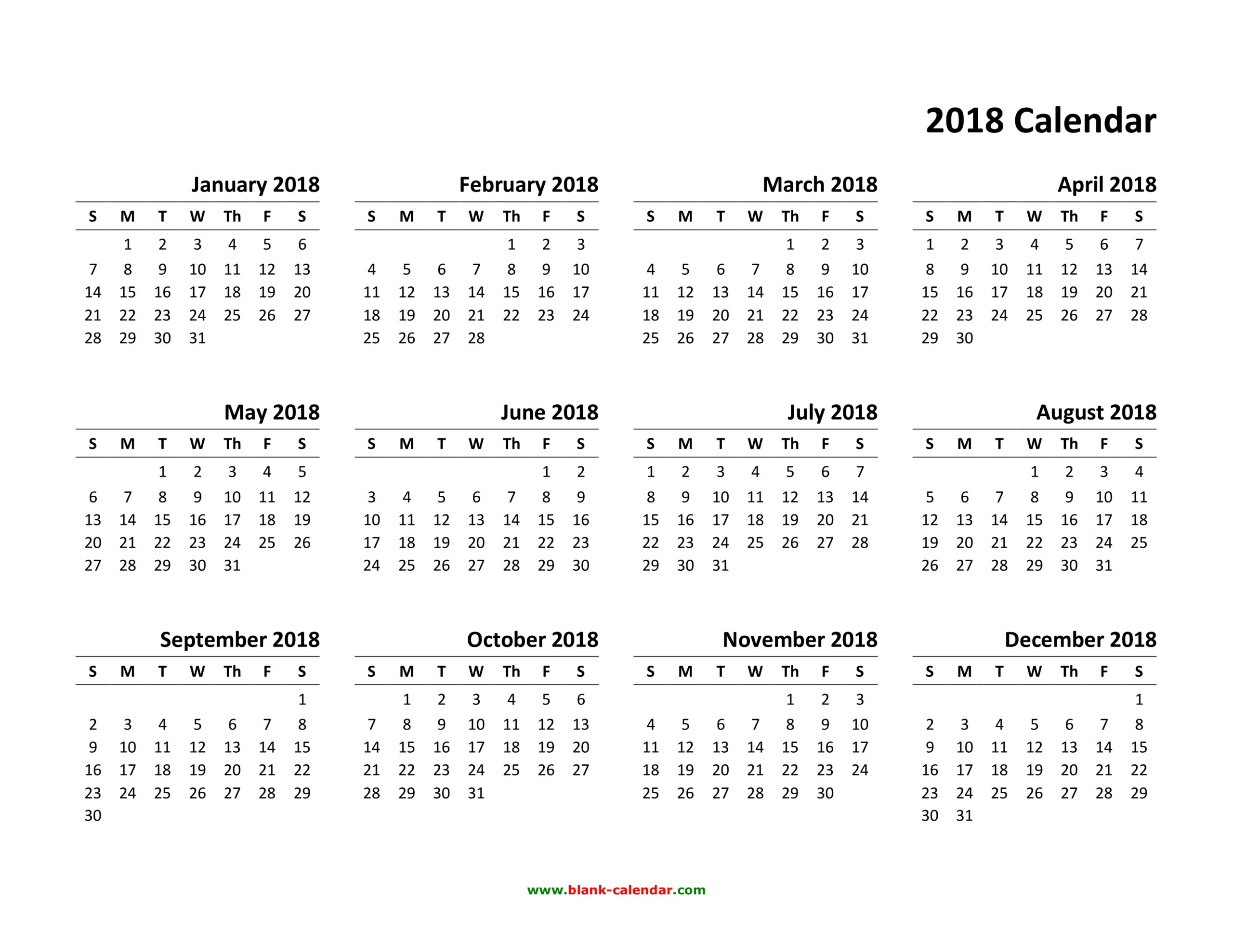 Yearly Calendar 2018 | Free Download And Print