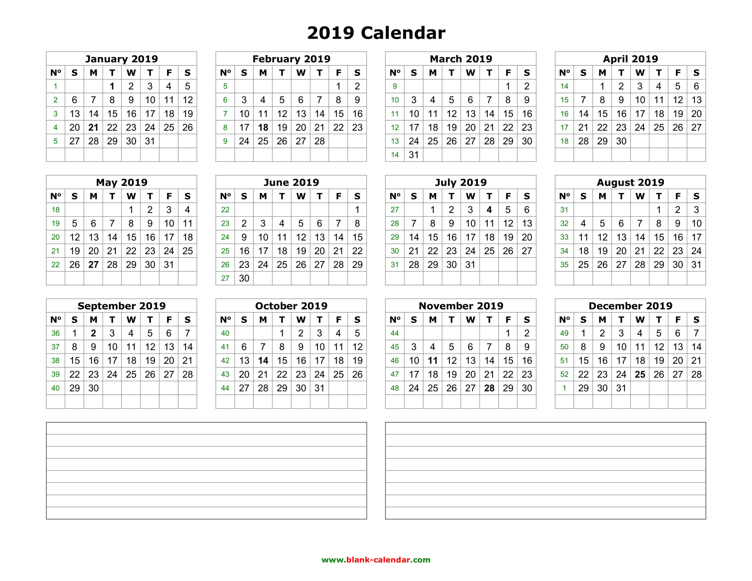 Yearly Calendar 2019 | Free Download And Print