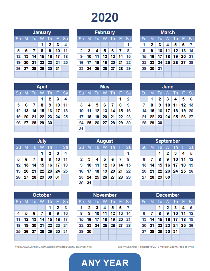 Yearly Calendar Template For 2020 And Beyond