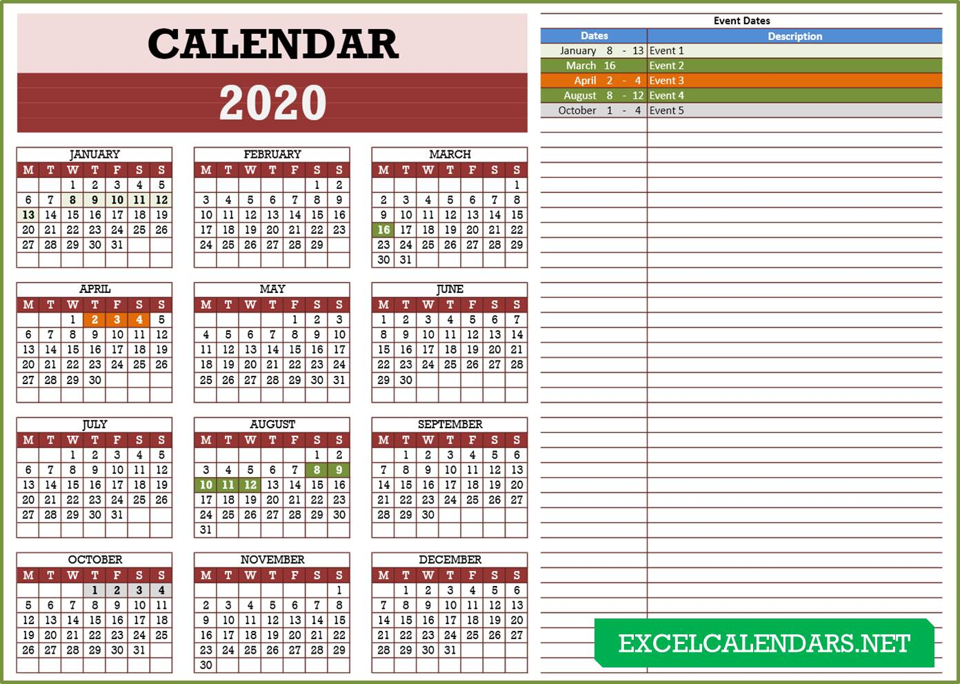 Calendar 2020 Excel Editable | Calendar Printables Free ...