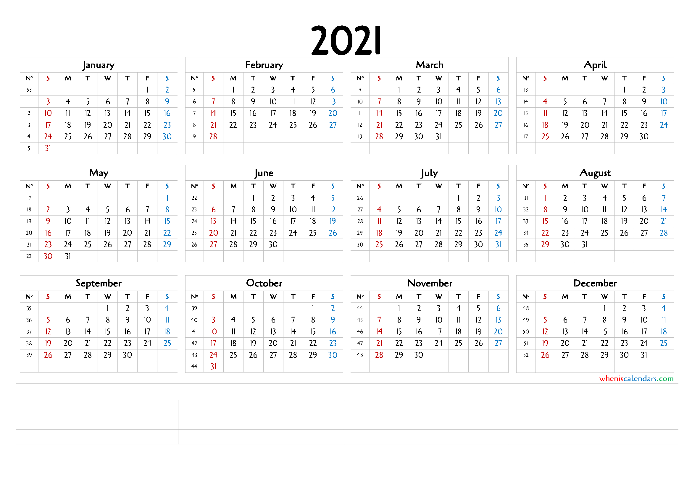 12 Month Calendar Printable 2021 (6 Templates)