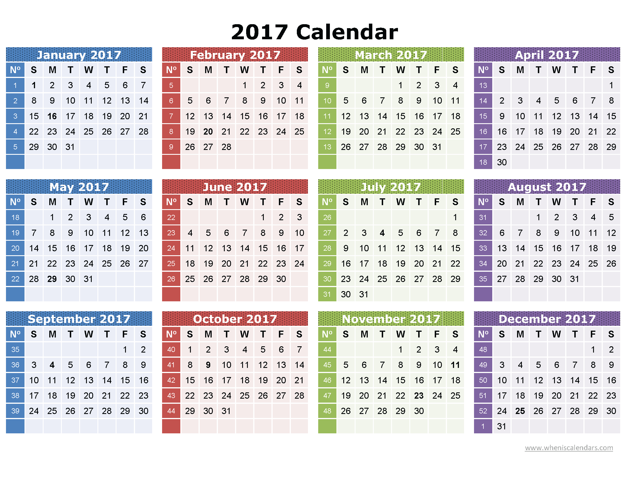 2017 Calendar Printable One Page | Download: Image (Full