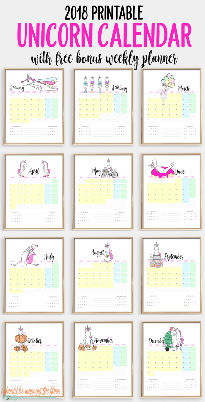 2018 Printable Unicorn Calendar | Unicorn Printables Kids