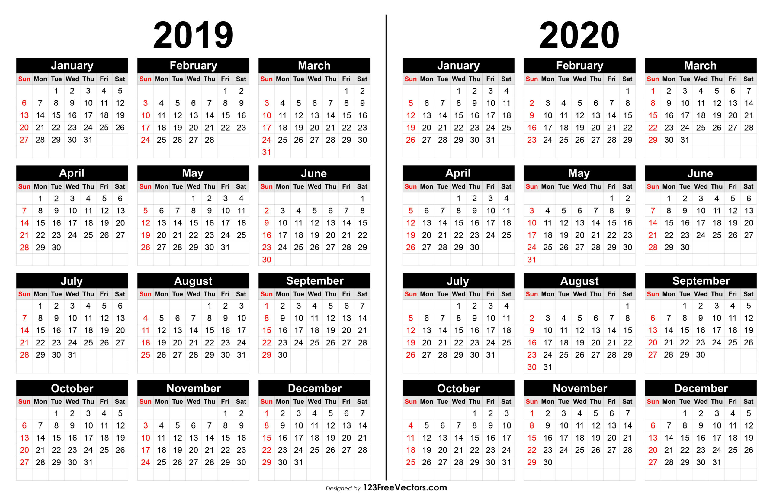 2019 And 2020 Calendar Printable | Calendar Printables