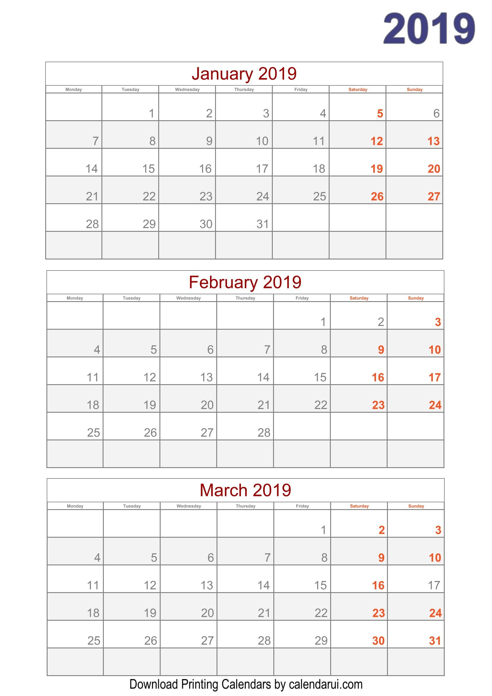 2019 Quarterly Calendar Printable For Free | Quarterly