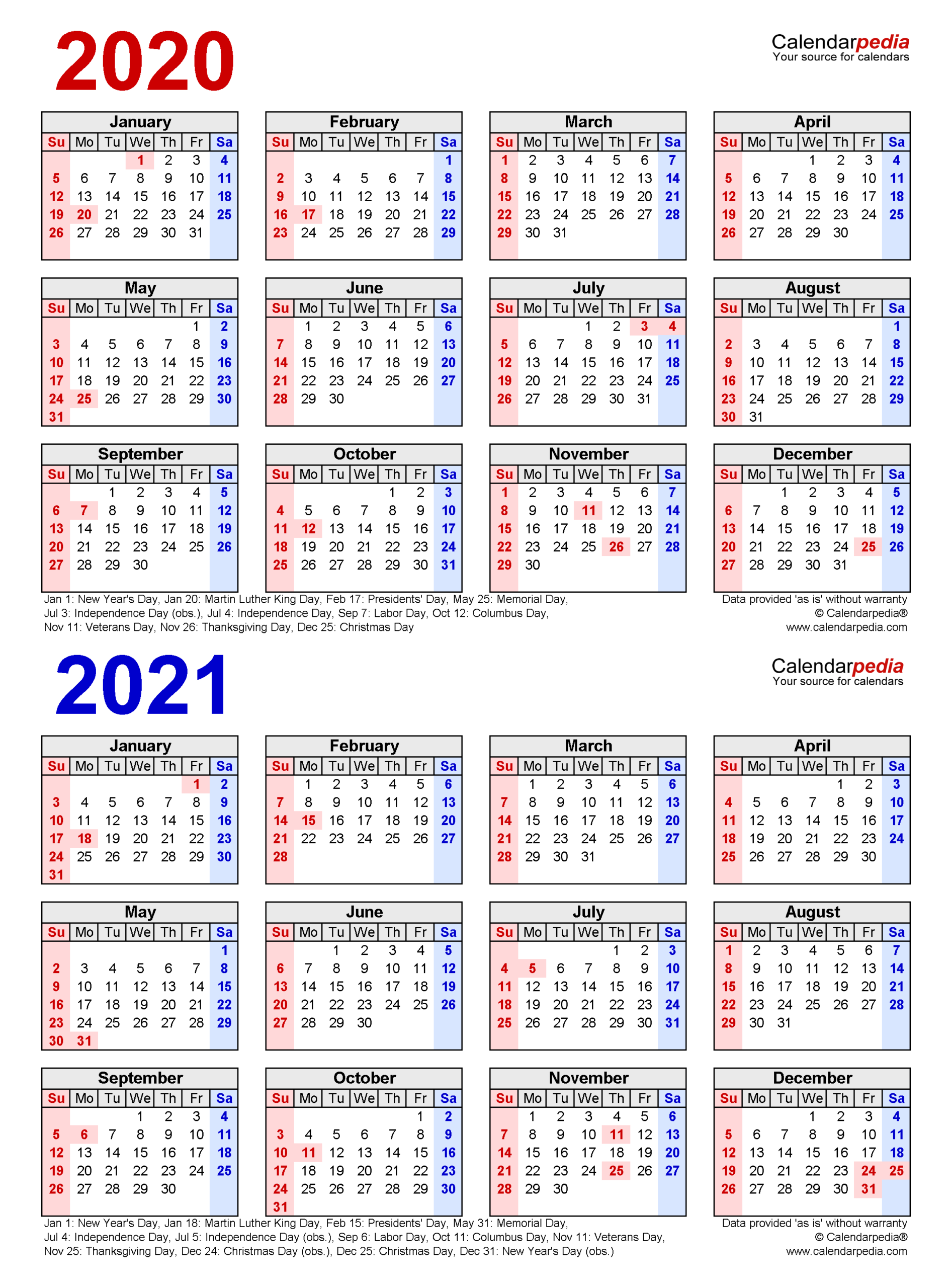 2020-2021 Two Year Calendar - Free Printable Excel Templates