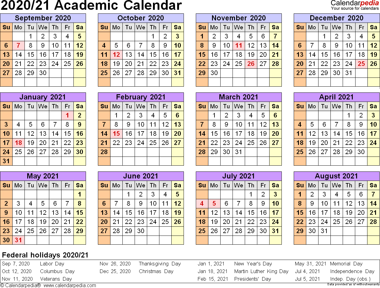 2020 Academic Calendar In 2020 | Calendar Template