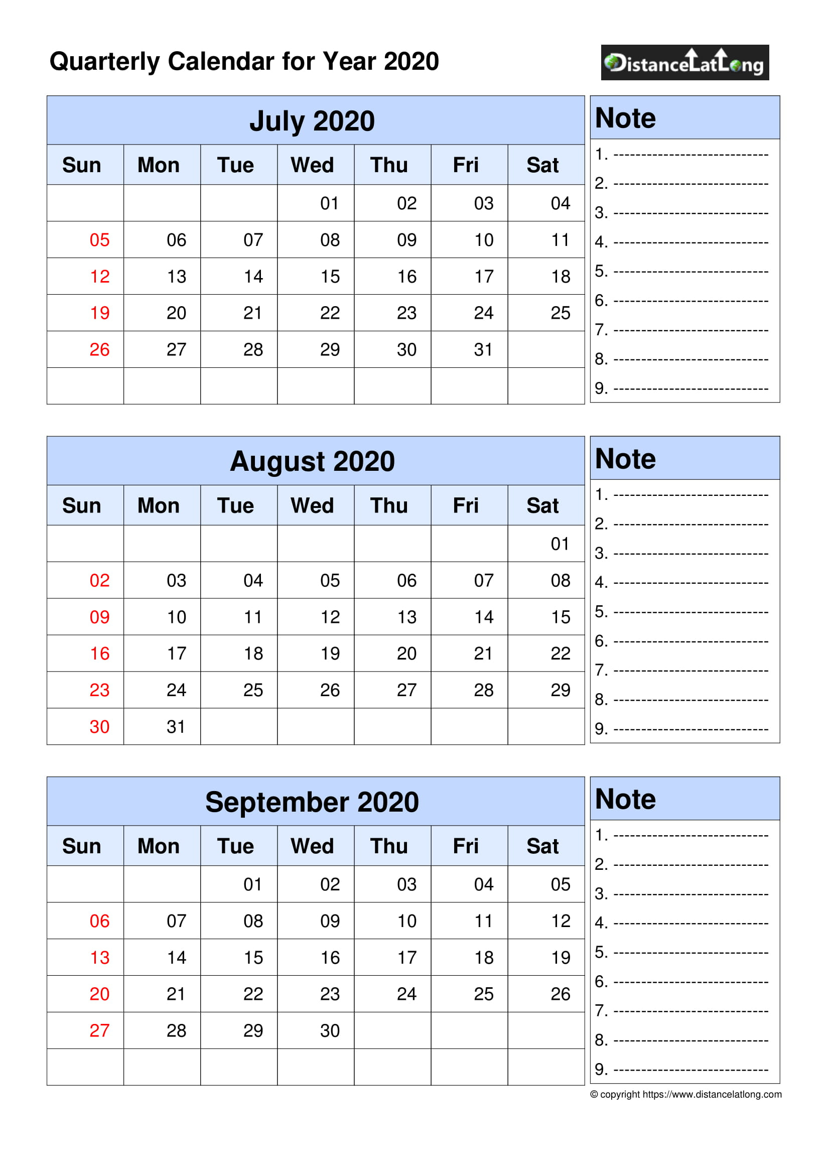 2020 Blank Calendar Blank Portrait Orientation Free