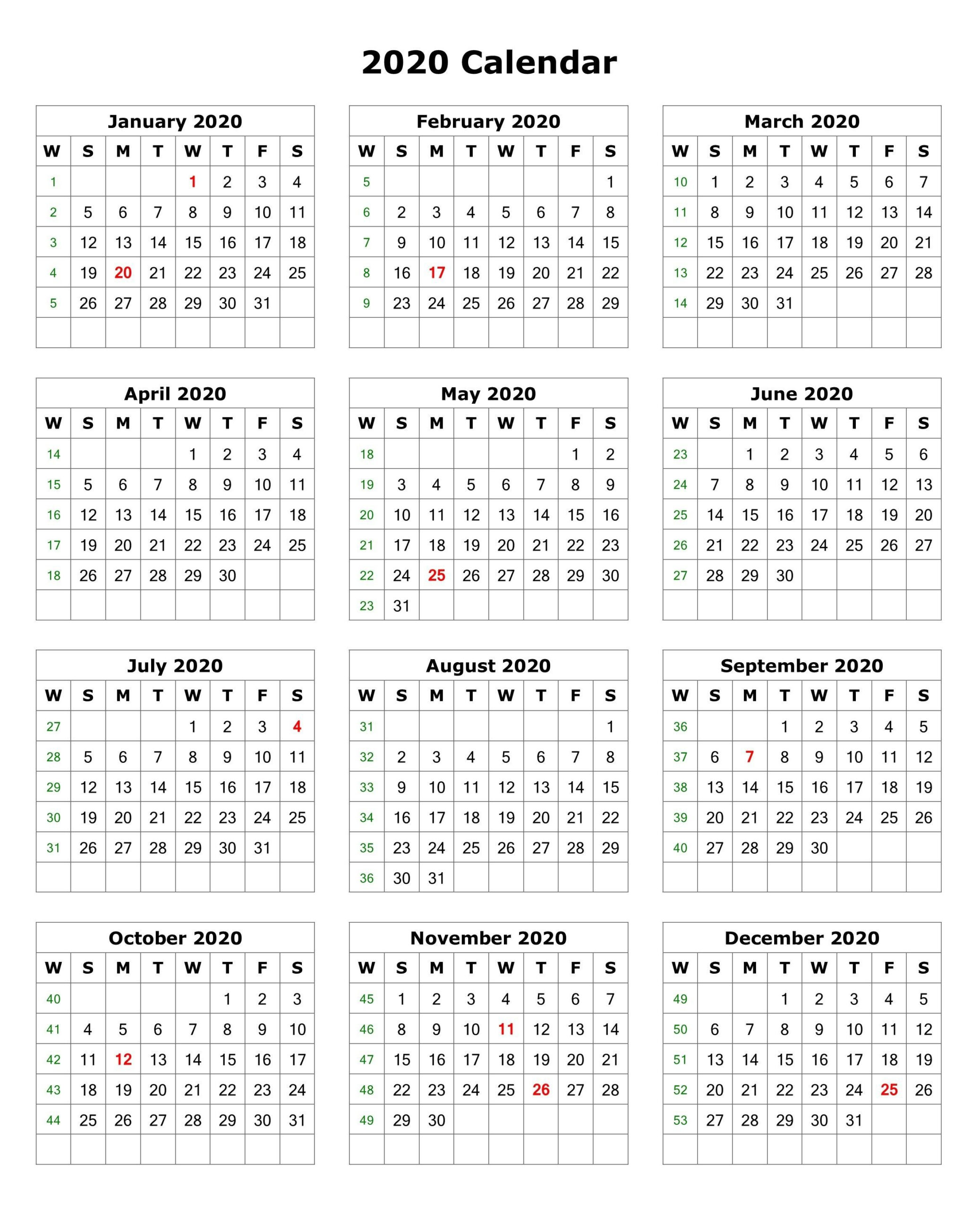 2020 E Page Calendar Printable Minimal E Page Calendar For