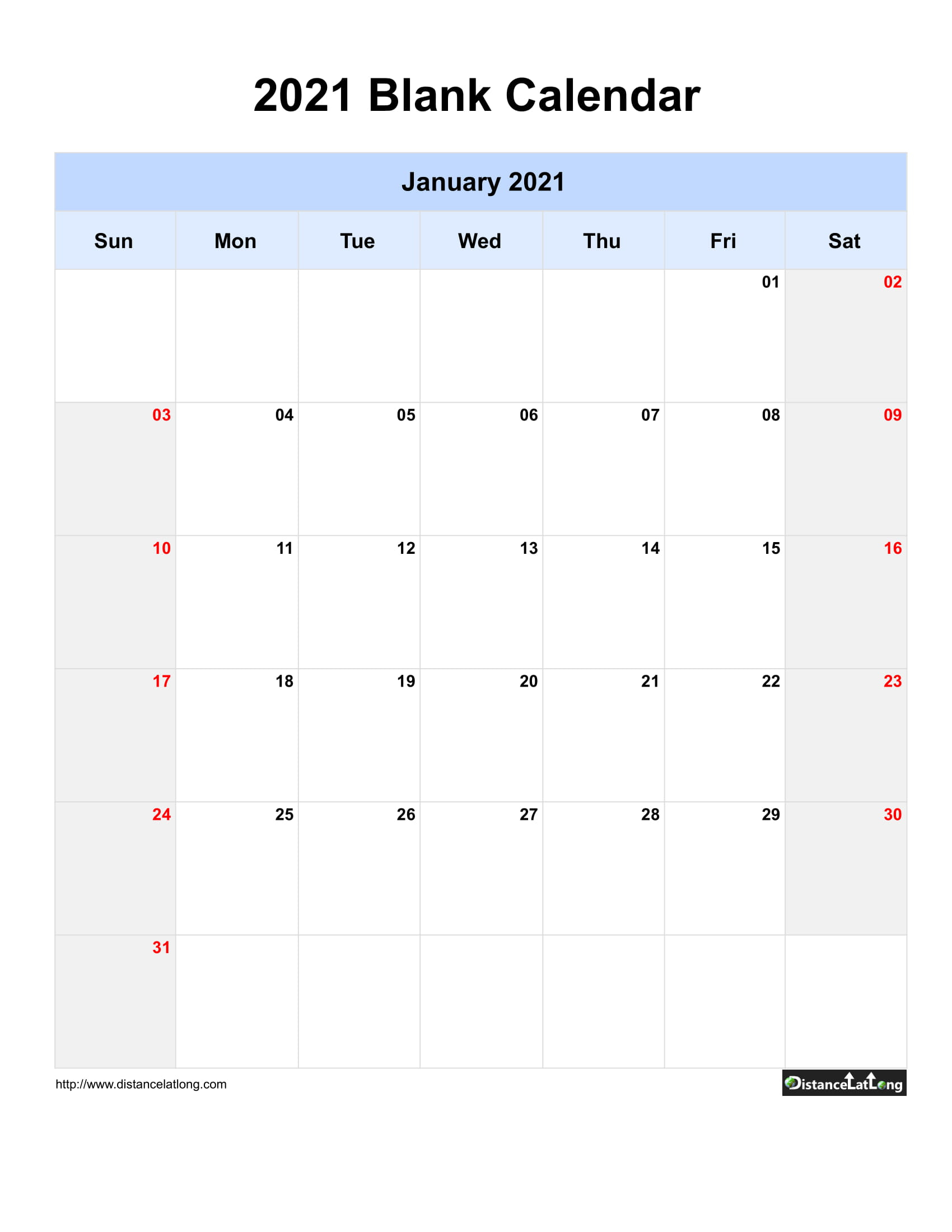 2021 Blank Calendar Blank Portrait Orientation Free