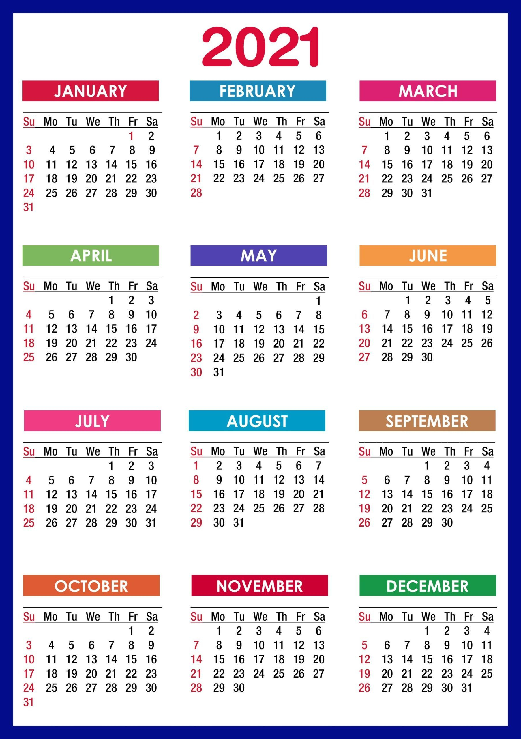 12 Month Calendar 2021