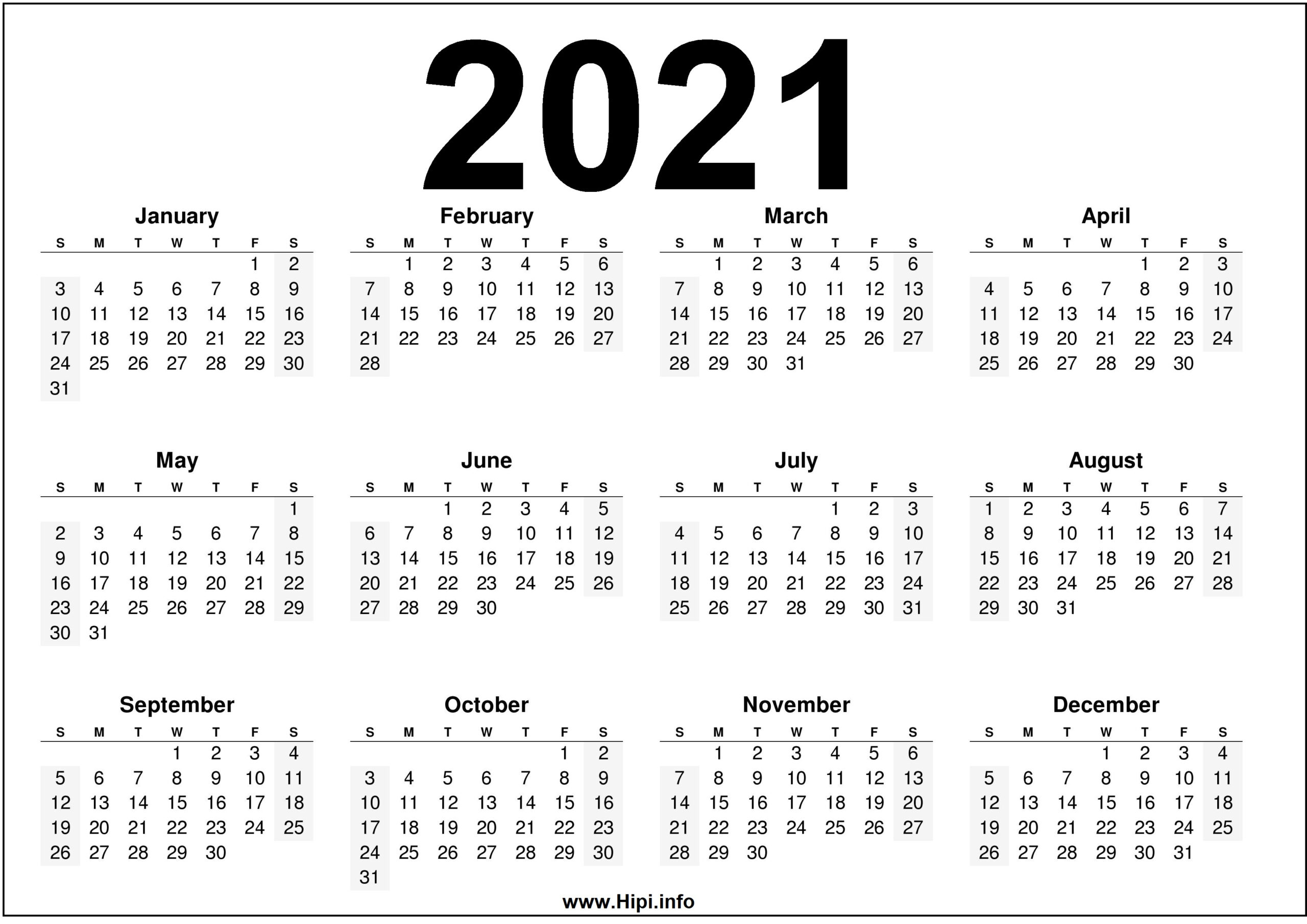 2021 Calendar Printable Free – Free Download - Hipi