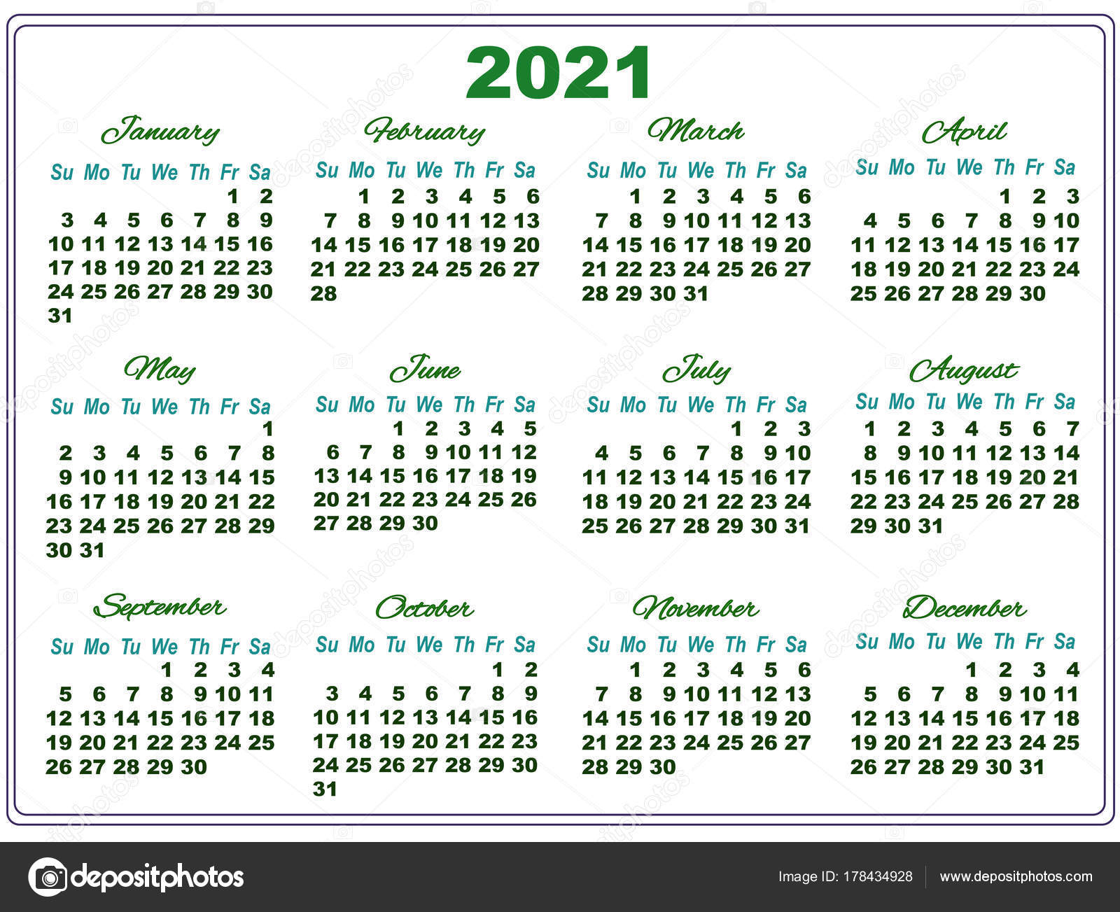 2021 Calendar With Big Numbers 178434928