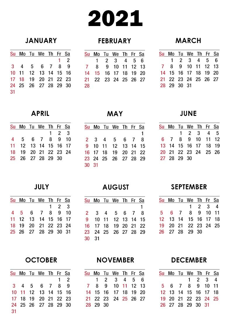 2021 Calendar Editable