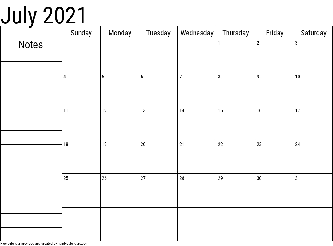 2021 July Calendars - Handy Calendars