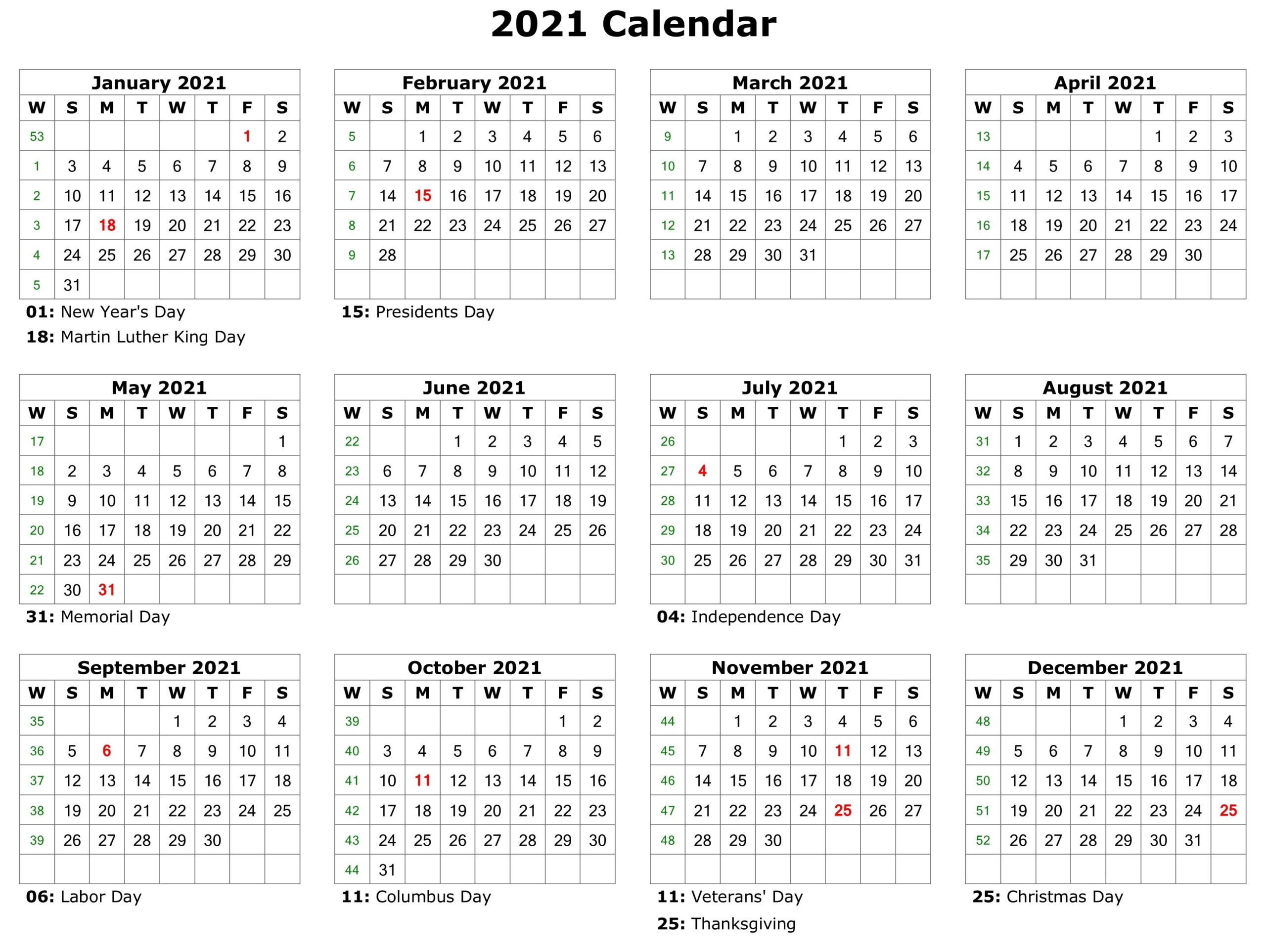 2021 Printable Calendar | Monthly Calendar Printable