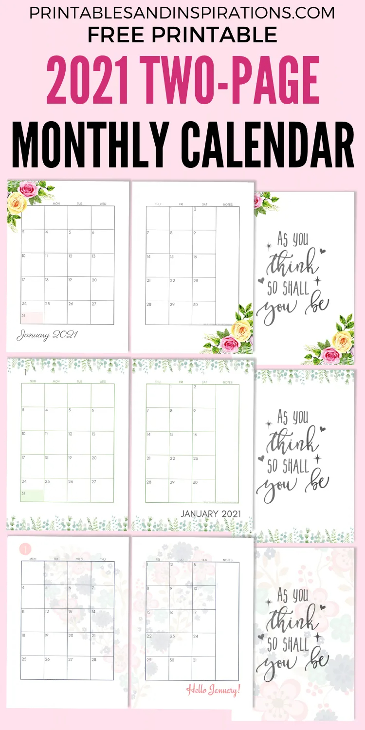 2021 Two Page Monthly Calendar Template - Free Printable