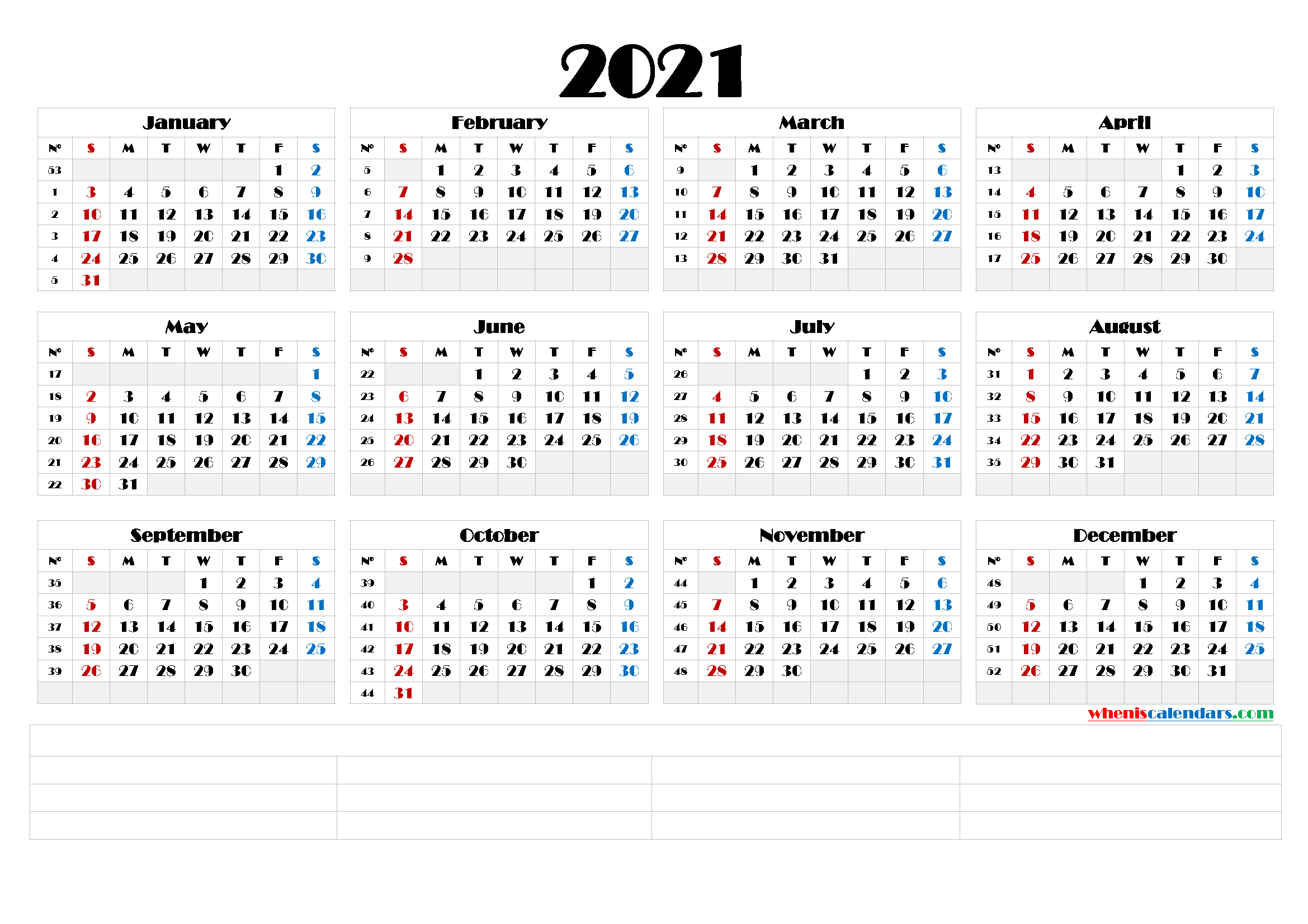 2021 Yearly Calendar Template Word (6 Templates)