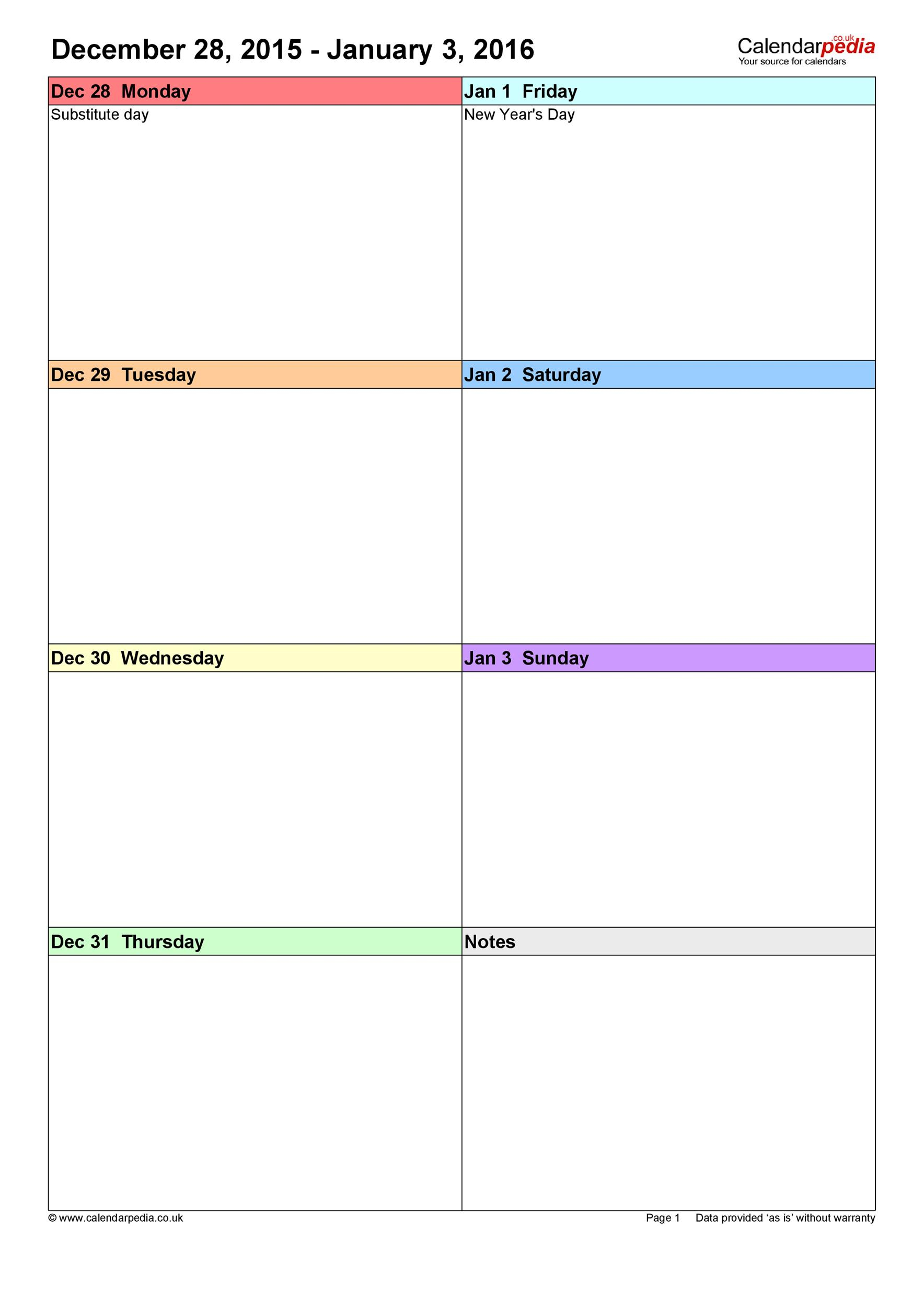 weekly calendar template microsoft word