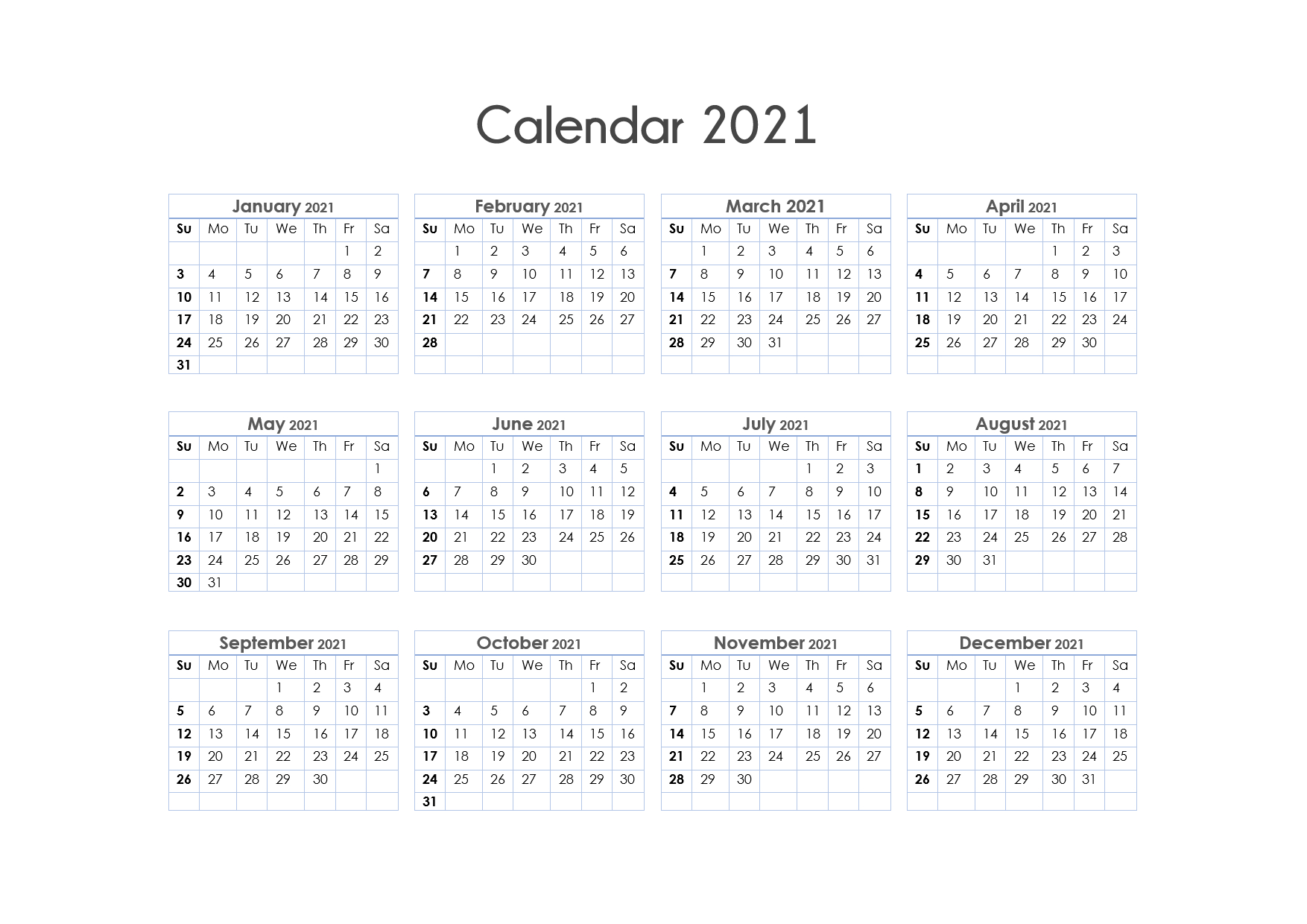 56+ Printable Calendar 2021 One Page Us 2021 Calendar